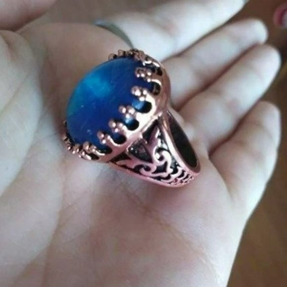 Men's Retro Blue Glass Mosaic Rose Gold Turkish Ring - Picture 3 of 8